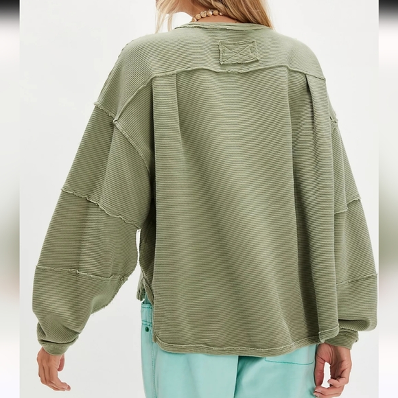 Free People Total Eclipse Tee In Pine Long Sleeve Ribbed Oversized Shirt - Picture 7 of 13